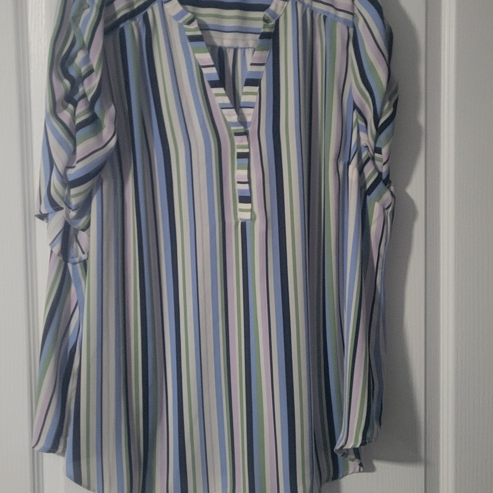 Torrid Blue and Green Striped Blouse
